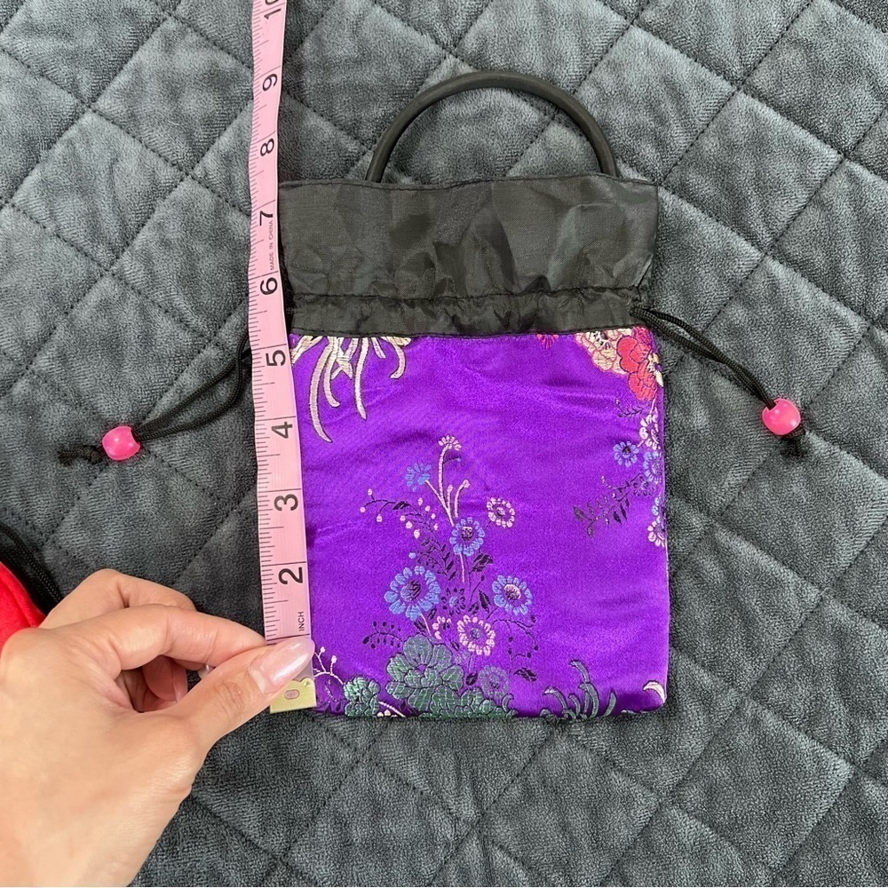 Japanese Mini Bag Purse Chinese Inspired Brocade Satin Floral Handbags Pouch B9 - Picture 7 of 10